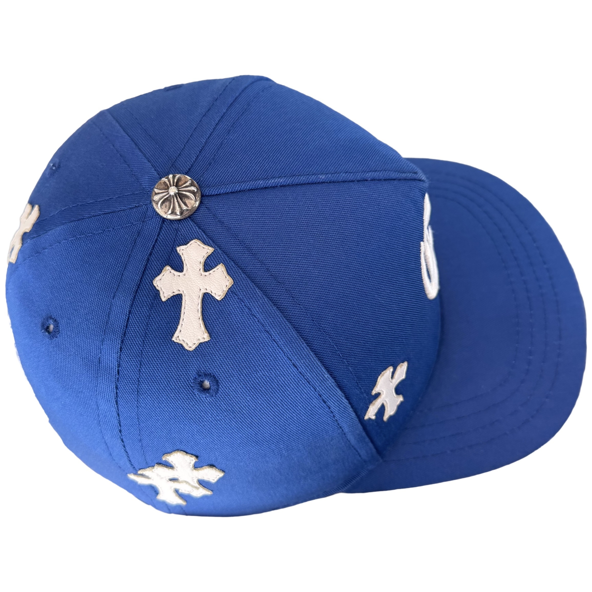 Chrome Hearts Blue Baseball hat with White Leather Cross patches
