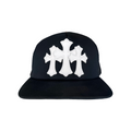 Chrome Hearts White Leather Cemetery Cross Patch on Black Trucker Hat