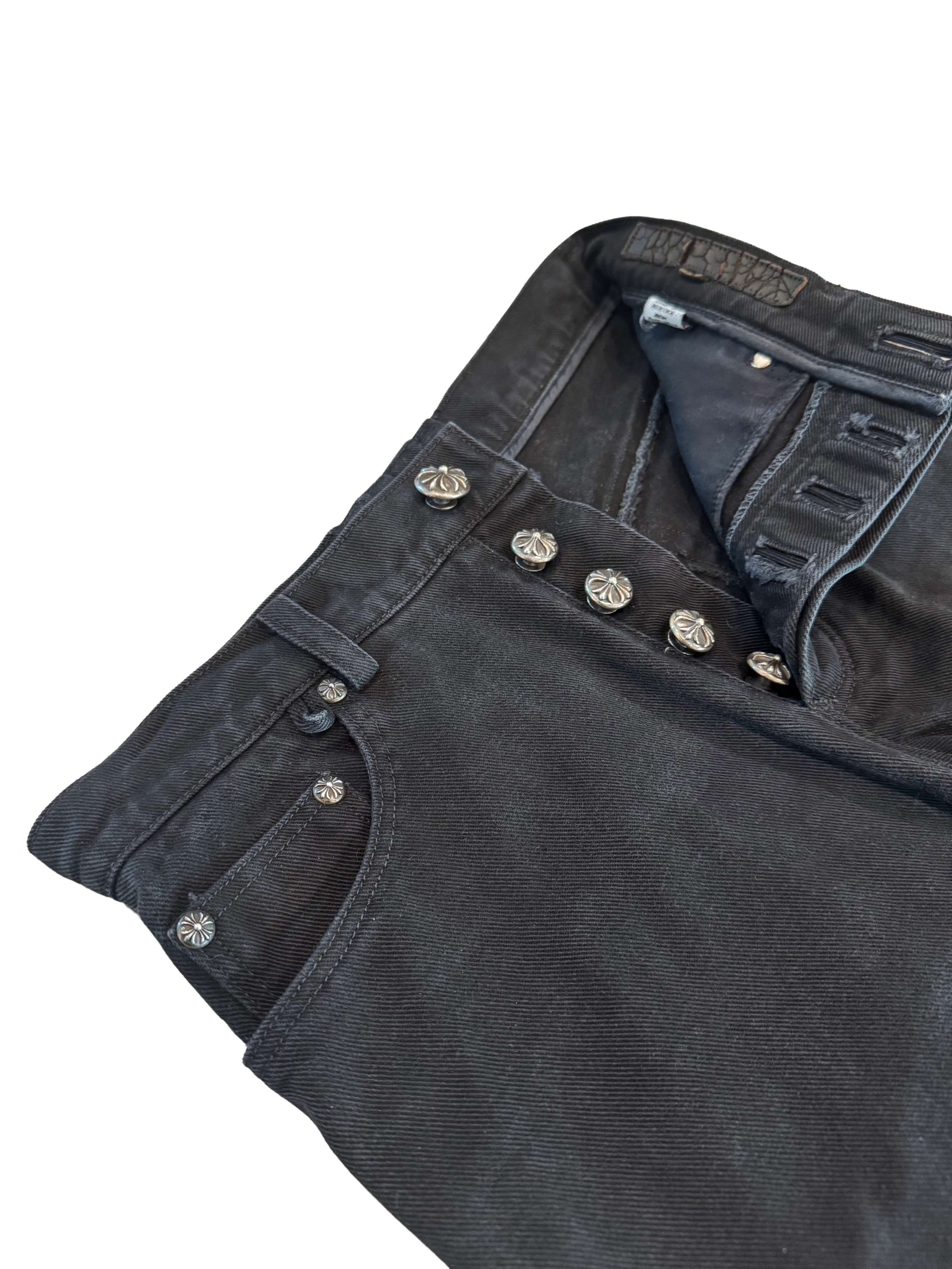 Chrome Hearts Vintage Fleur Knee Silver Plus Cross Denim Jeans