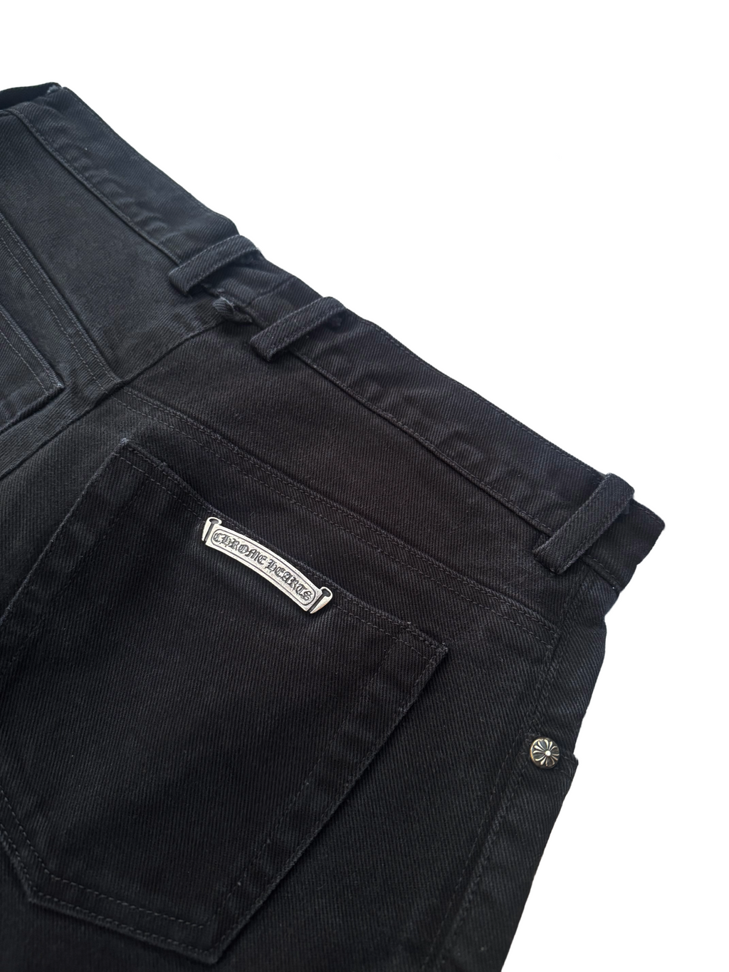 Chrome Hearts Vintage Fleur Knee Silver Plus Cross Denim Jeans