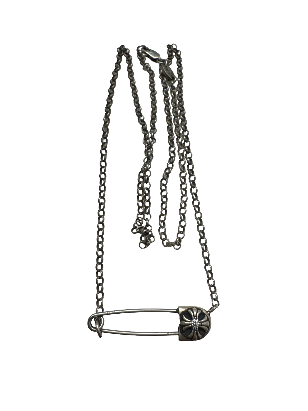 Chrome Hearts Diamond Safety Pin Necklace 22 IN