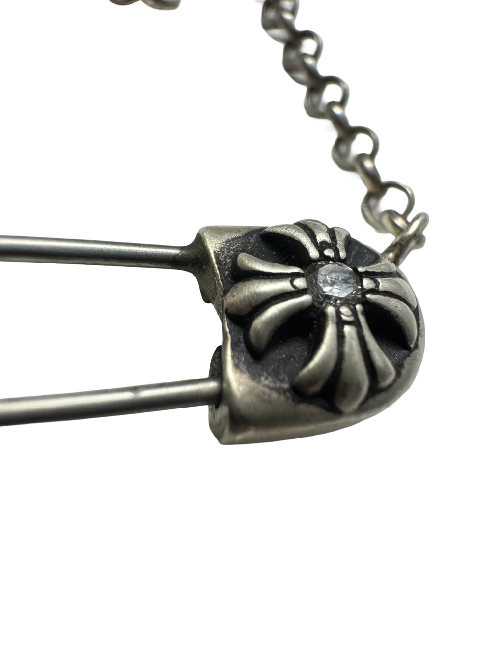 Chrome Hearts Diamond Safety Pin Necklace 22 IN