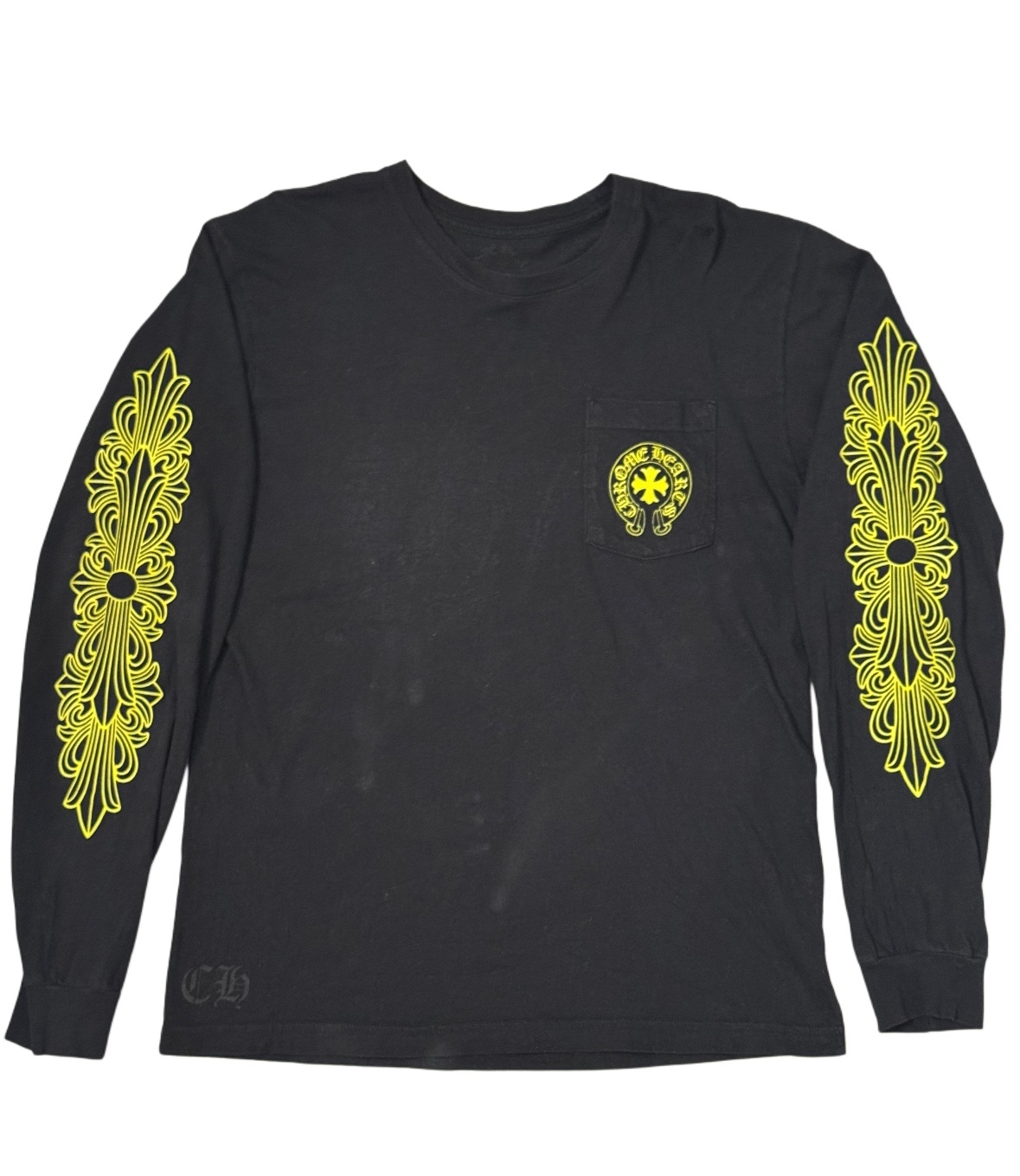 Chrome Hearts Black/Lime Eyechart with Floral Long sleeve shirt