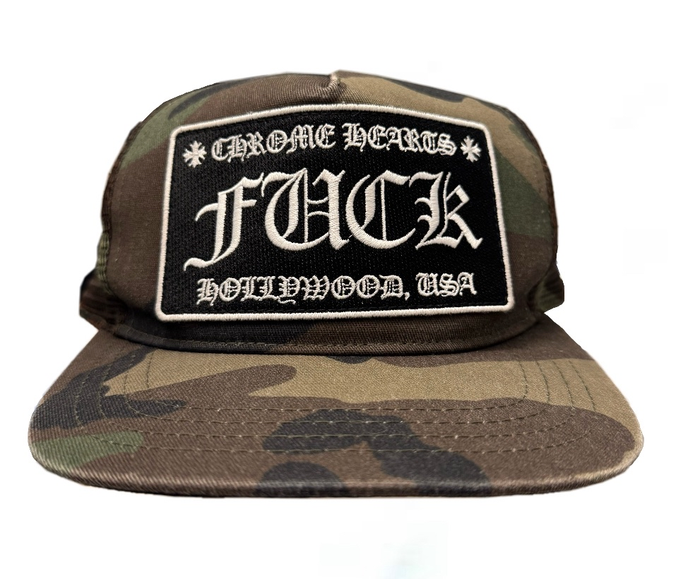 Chrome Hearts Camo "FUCK" trucker hat