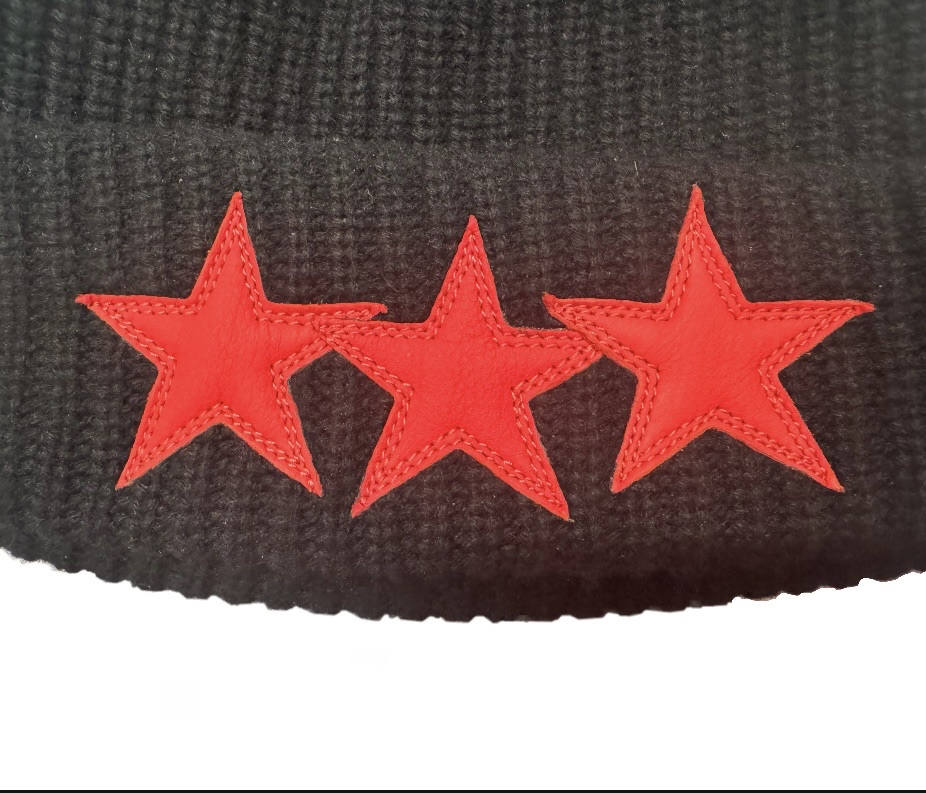 Chrome Hearts Black Cashmere Beanie with Triple Red Leather Star Patches