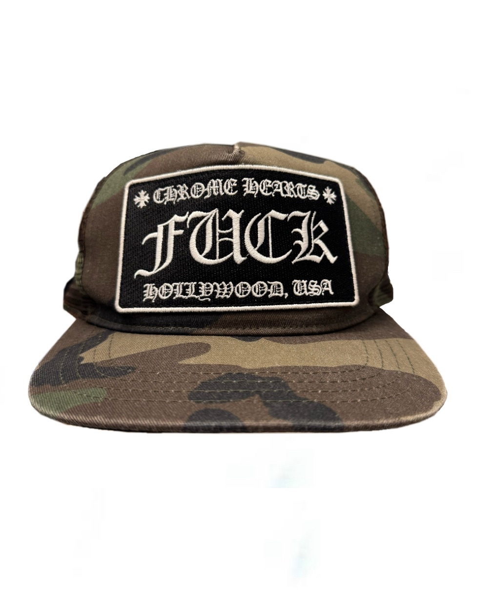 Chrome Hearts Camo "FUCK" trucker hat