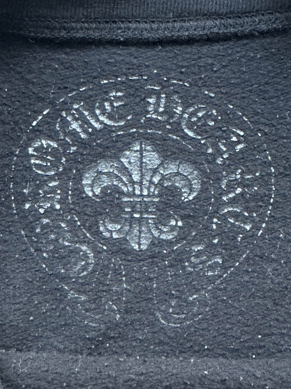 Vintage Chrome hearts Black Crewneck Pullover with Teal Leather Plus Patch and Silver scroll