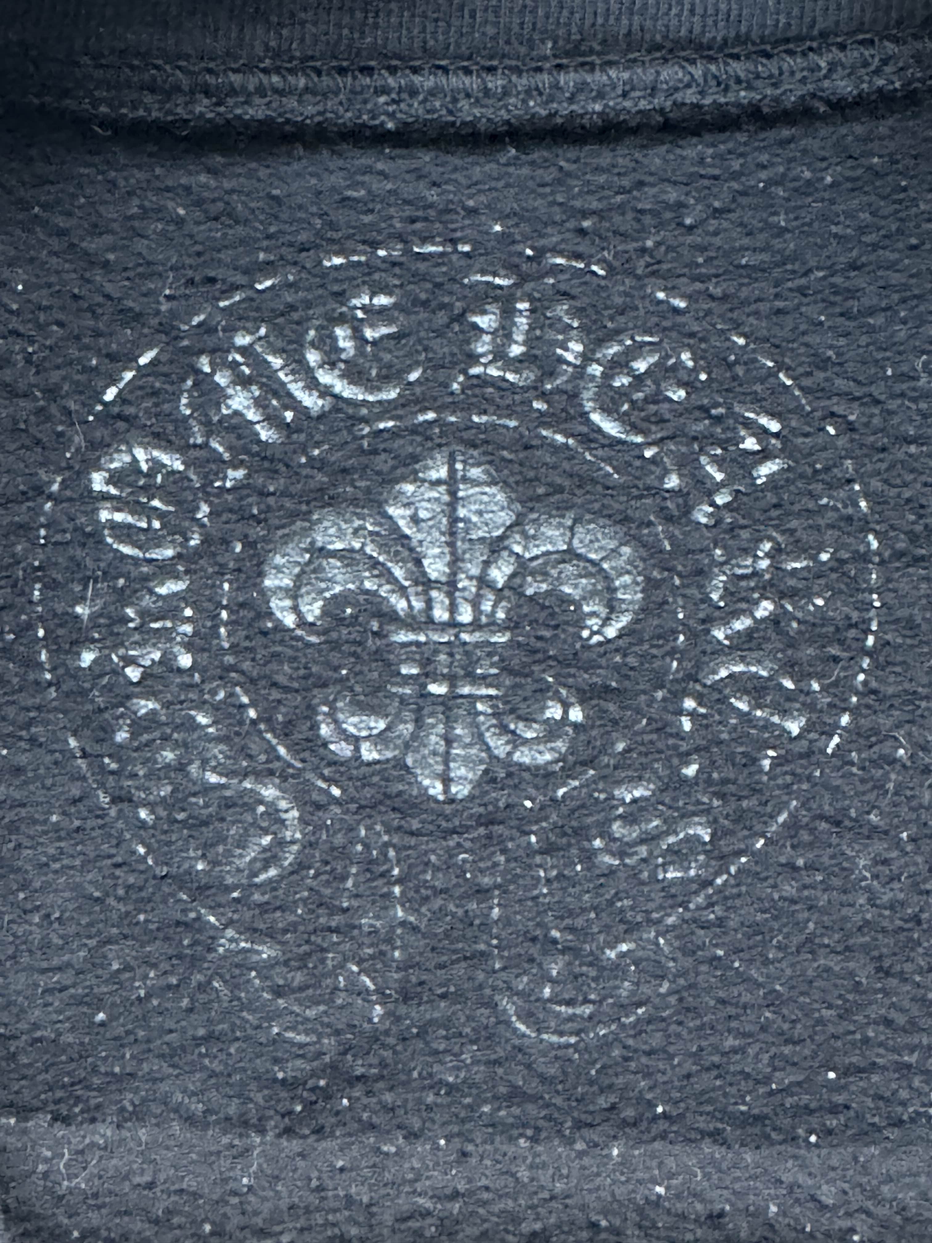 Vintage Chrome hearts Black Crewneck Pullover with Teal Leather Plus Patch and Silver scroll