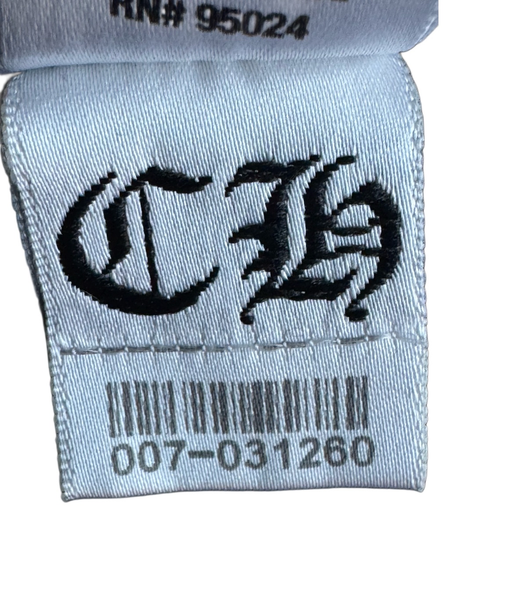 Vintage Chrome hearts Black Crewneck Pullover with Teal Leather Plus Patch and Silver scroll