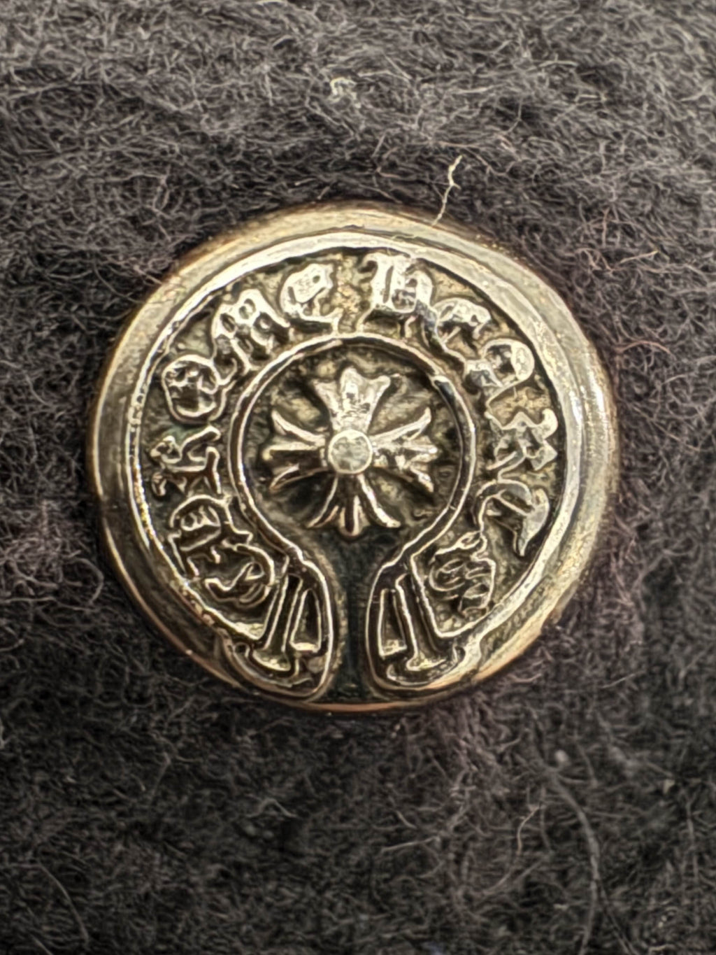 Vintage Chrome hearts Black Crewneck Pullover with Teal Leather Plus Patch and Silver scroll