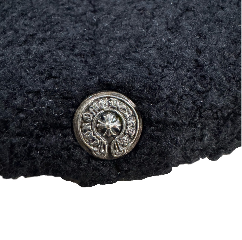 Chrome Hearts Black Cashmere Beanie with Black Pony-hair Cross patch