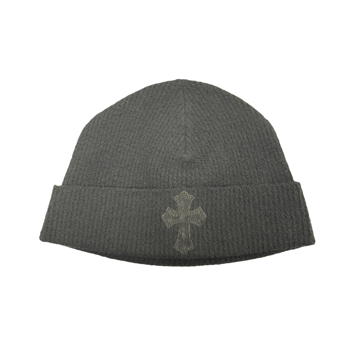 Chrome Hearts Black Cashmere Beanie with Black Pony-hair Cross patch