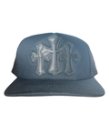 Chrome Hearts Black Cemetery Cross Patch on Black Trucker Hat