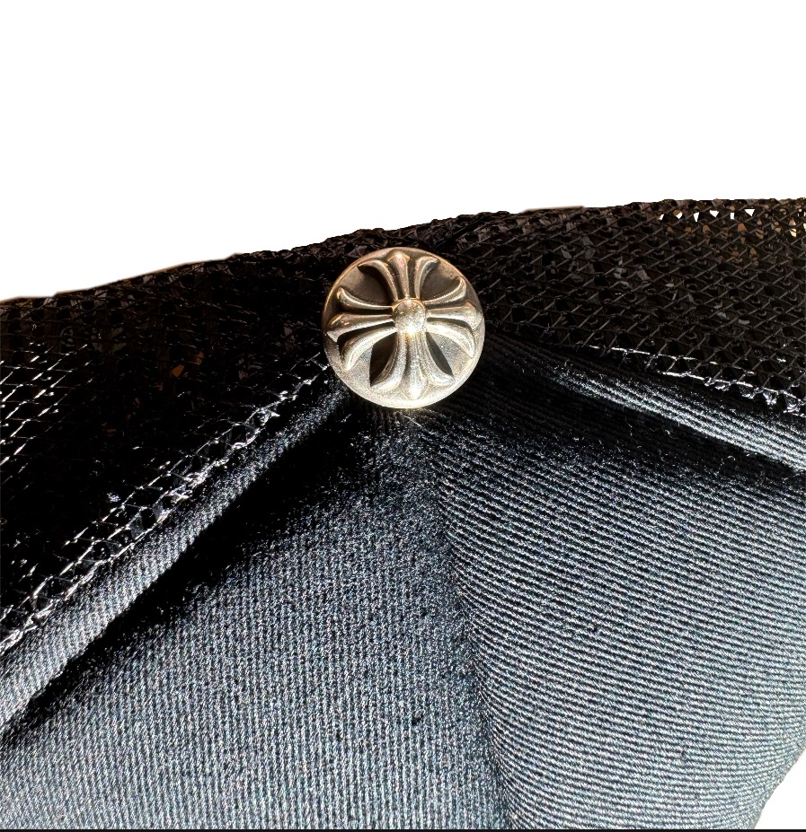 Chrome Hearts Black Cemetery Cross Patch on Black Trucker Hat