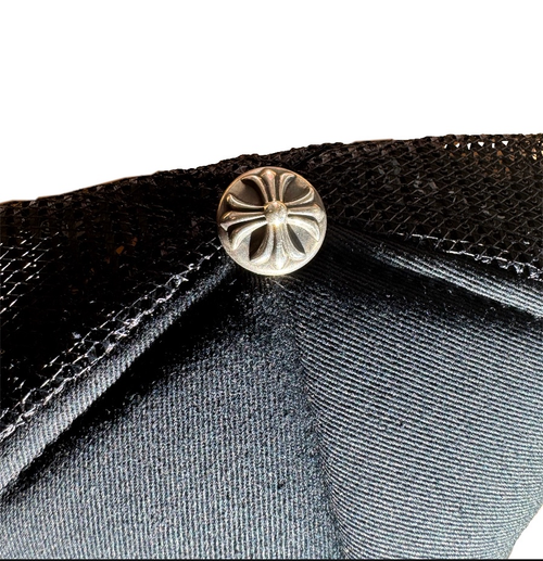 Chrome Hearts Black Cemetery Cross Patch on Black Trucker Hat