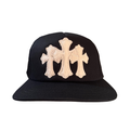 Chrome Hearts White Pony Hair Cemetery Cross Patch on Black Trucker Hat