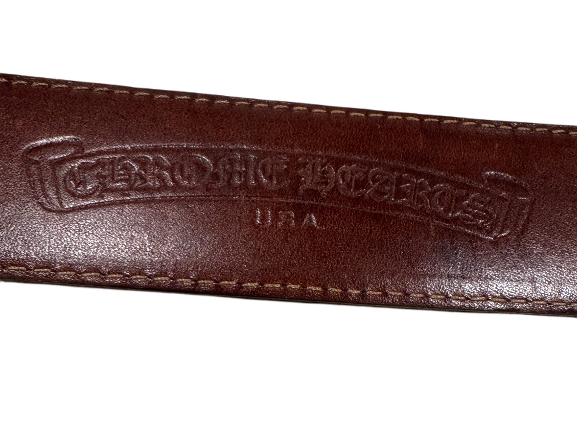 Chrome Hearts Silver Cemetery Belt Buckle with RARE Chrome Hearts Vintage Brown Belt strap