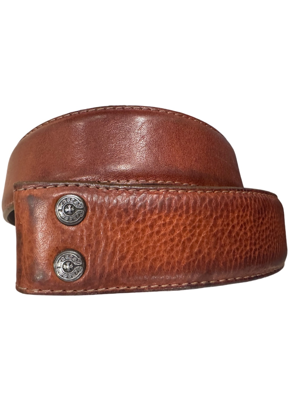 Chrome Hearts Silver Cemetery Belt Buckle with RARE Chrome Hearts Vintage Brown Belt strap