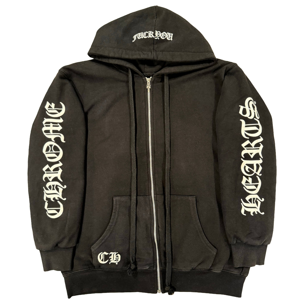 Chrome Hearts Black Thermal-Lined Zip up with white Horse-shoe print