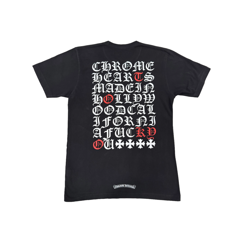 Vintage Chrome Hearts Black Tee With White and Red Eyechart- TOKYO EXCLUSIVE print